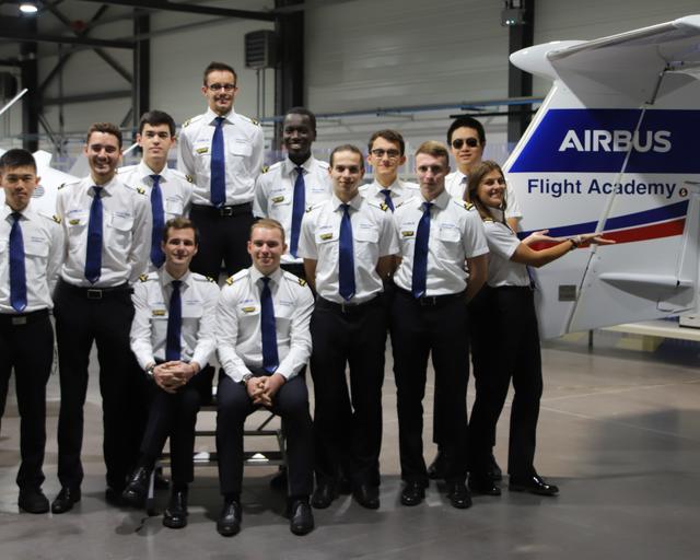 Airbus Flight Academy group of cadets in hangar