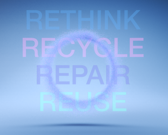 Text: Rethink, recycle, repair, reuse