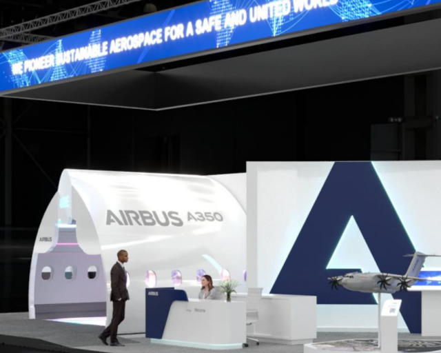 Preview of the Airbus booth for the Dubai Air Show 