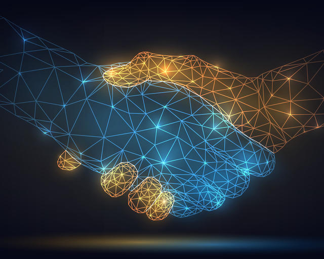 Wireframe representing a handshake Wireframe representing a handshake