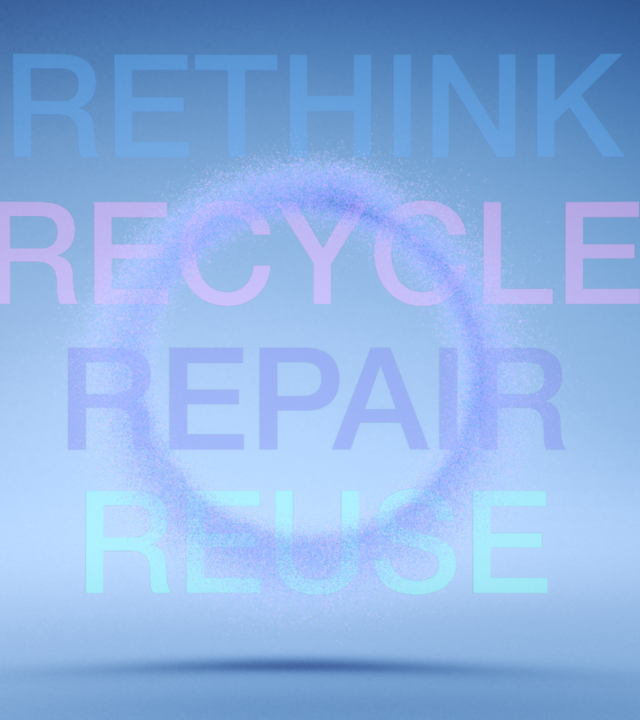 Text: Rethink, recycle, repair, reuse