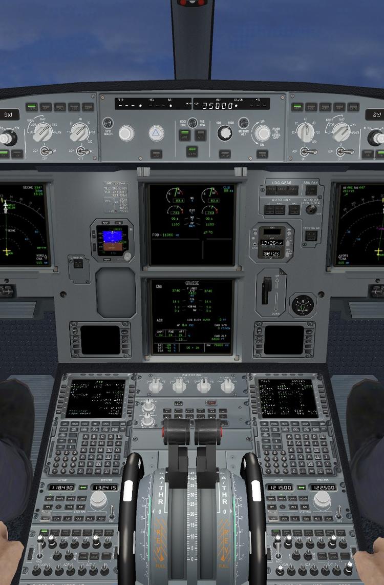 Two pilots in virtual reality cockpit simulator during an immersive flight training exercise.