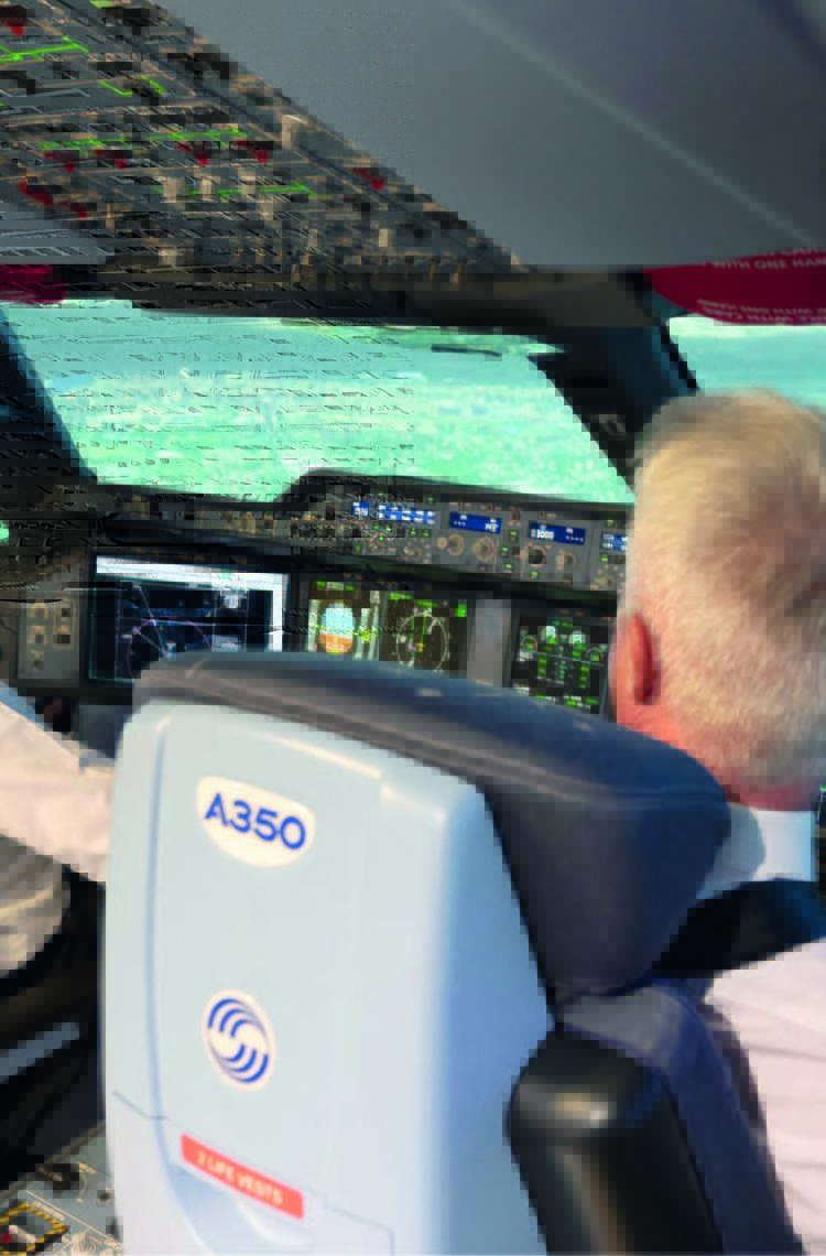 Two pilots in a flight simulator