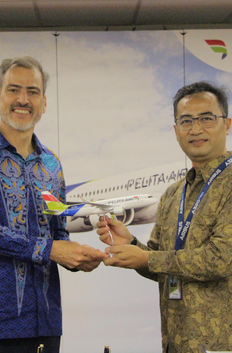 On the right: Heru Susilo - Scheduled Operation Director PT Pelita Air Service On the left: Briac Kerihuel -  Chief Commercial Officer of NAVBLUE