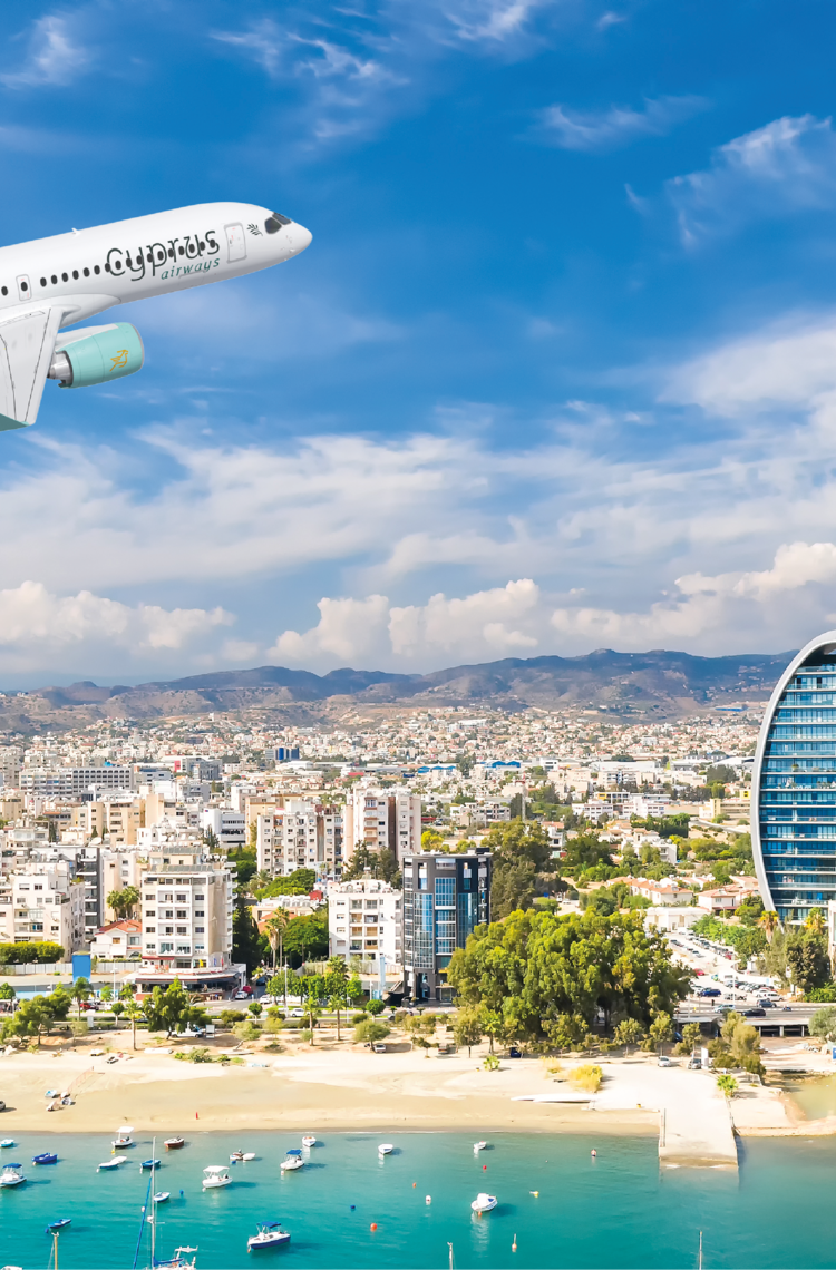 An Airbus A220 in Cyprus Airways livery