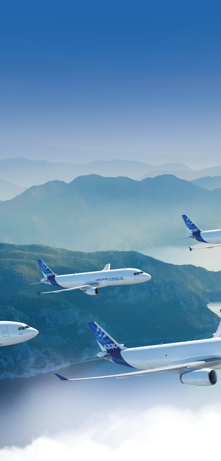 Airbus Freighters family in flight Airbus Freighters family in flight