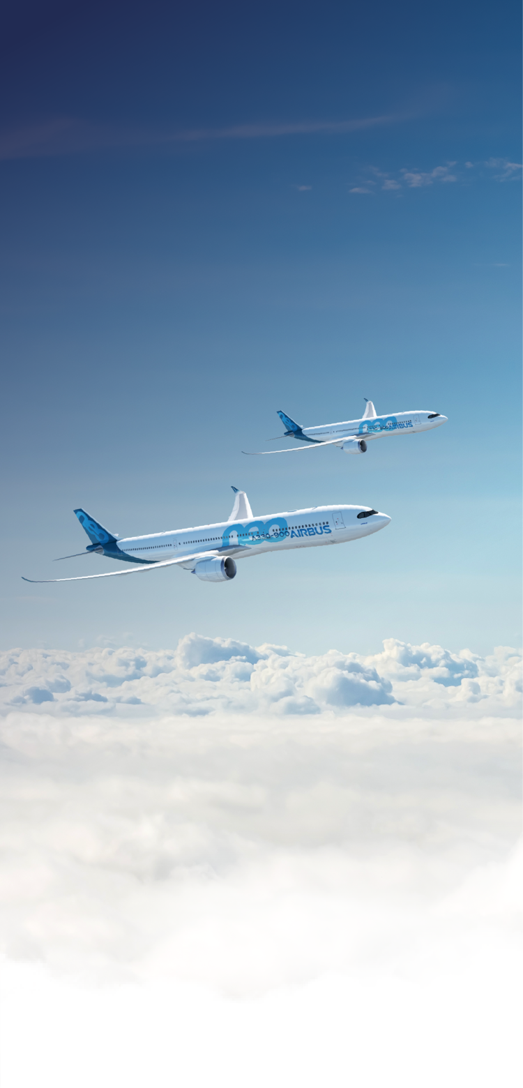 A330neo aircraft cruising gracefully above the clouds