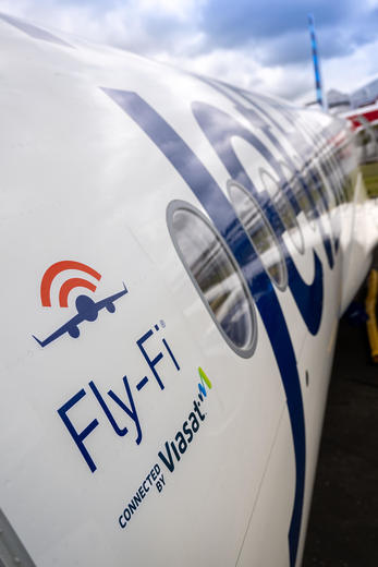 JetBlue A220 at the 2024 Farnborough International Airshow
